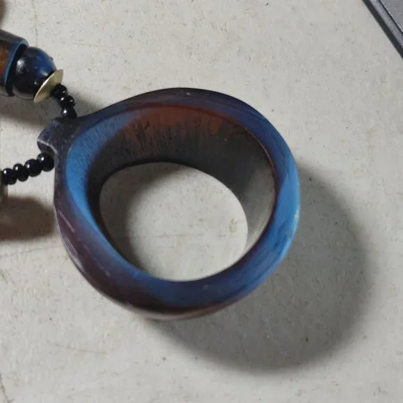 Brown Tan Horn Pendant Necklace Vintage Seed Beaded Strand Barrel Clasp Resin - Picture 5 of 16